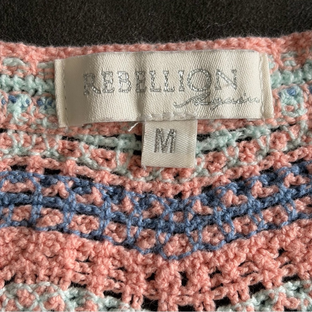 Rebellion Crochet Knit Tank Top Boho Festival Pastel Size M - Picture 2 of 4